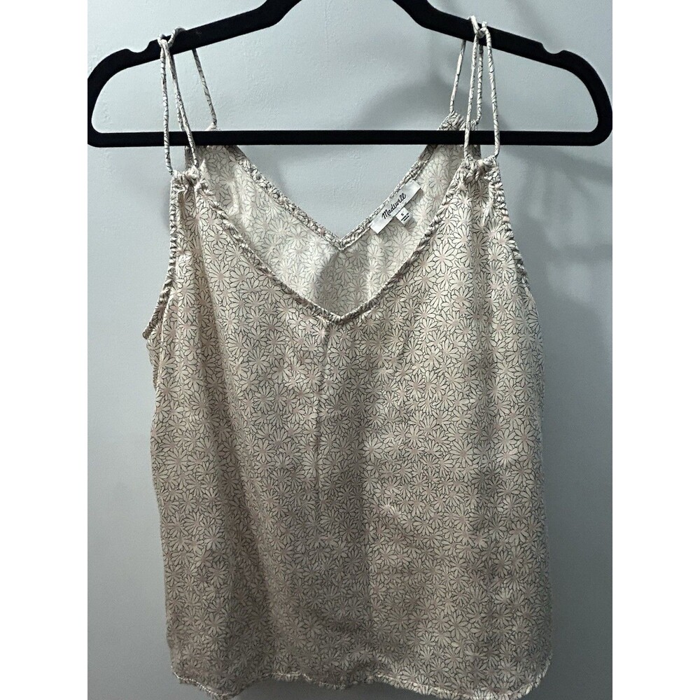 Madewell Cream Pink Daisy Print Strappy Tank Camisole Top Size S Silky Romantic